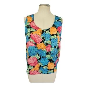 Morgan Taylor Floral Sleeveless Blouse Size M Bright Hydrangea Print 100% Polyes